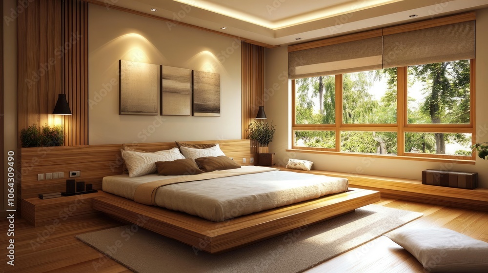 Naklejka premium Modern Minimalist Bedroom with Natural Light