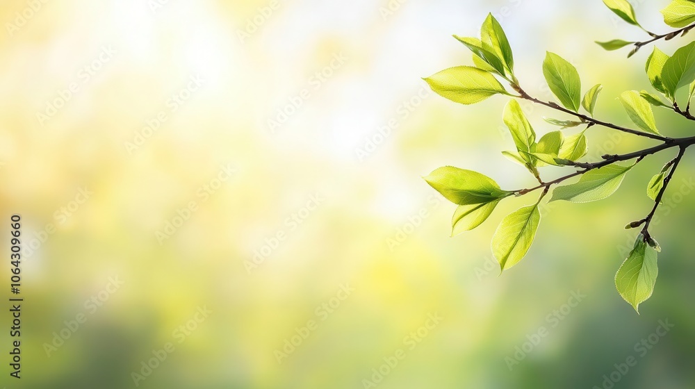 Closeup of a budding tree branch, delicate spring growth, soft green hues, outdoor awakening Closeup of a budding tree branch, delicate spring growth, soft green hues, outdoor awakening