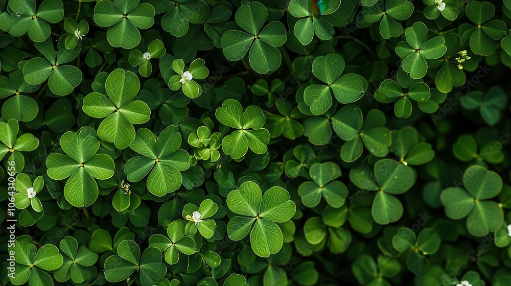 Closeup of tiny clover flowers in bloom, bright greens and whites, peaceful outdoor freshness Closeup of tiny clover flowers in bloom, bright greens and whites, peaceful outdoor freshness