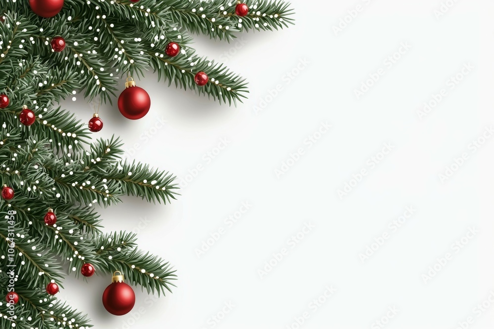 A Christmas tree with red ornaments and a white background A Christmas tree with red ornaments and a white background