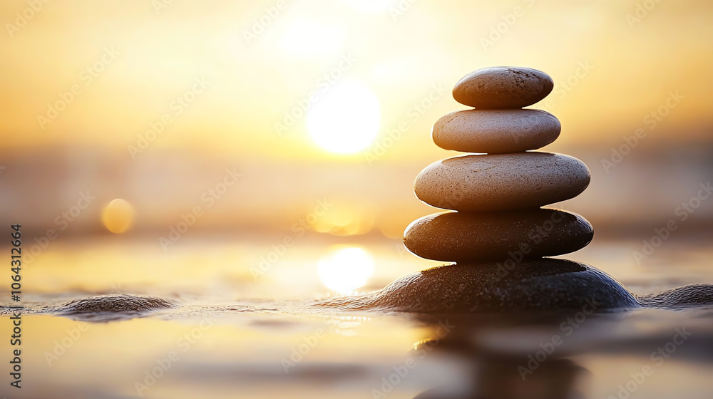 A serene stack of pebbles near the water during sunset, symbolizing tranquility and balance. A serene stack of pebbles near the water during sunset, symbolizing tranquility and balance.