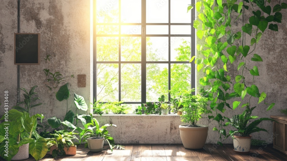 Bright Indoor Garden with Lush Greenery Bright Indoor Garden with Lush Greenery