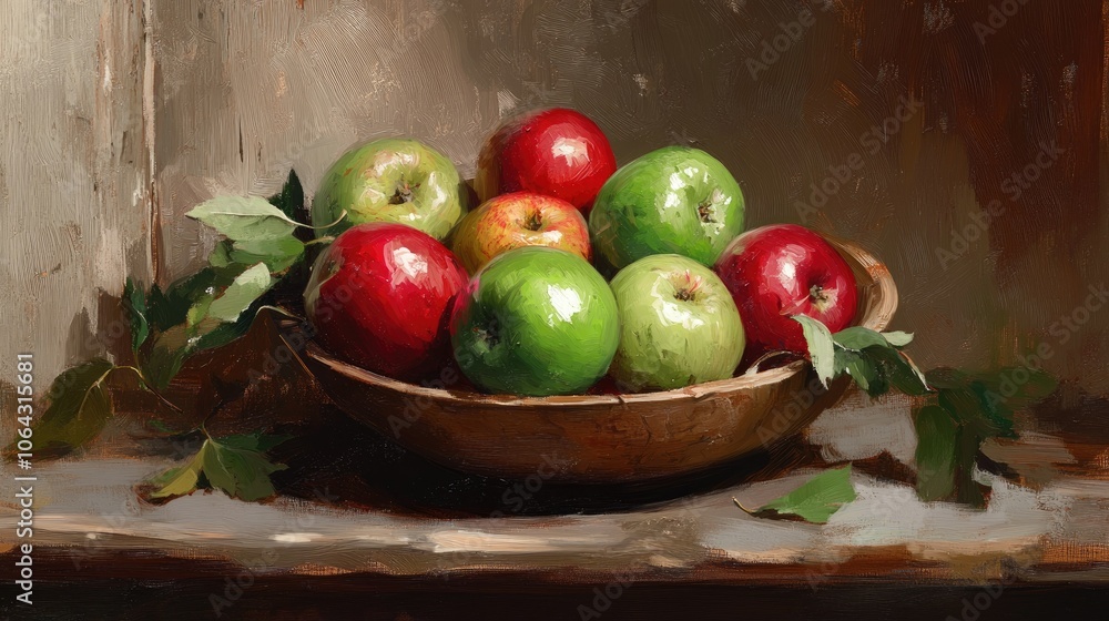 Fresh Apples in a Rustic Bowl on Wooden Surface Fresh Apples in a Rustic Bowl on Wooden Surface