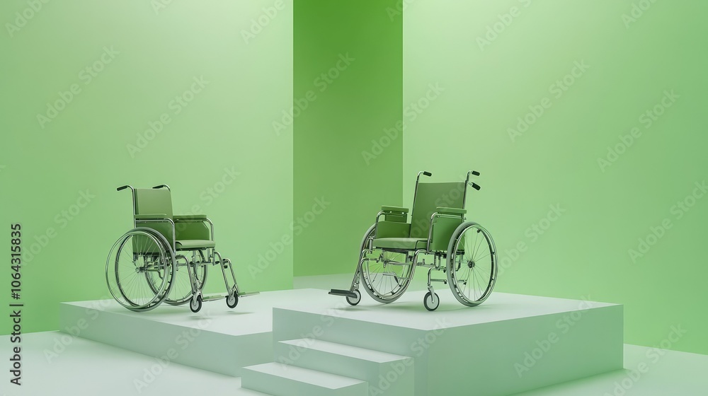 Green Wheelchairs in Minimalist Studio Setting