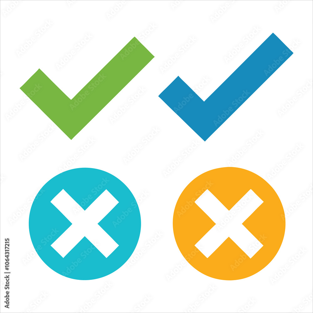 set of check mark cross on white background isolate set of check mark cross on white background isolate