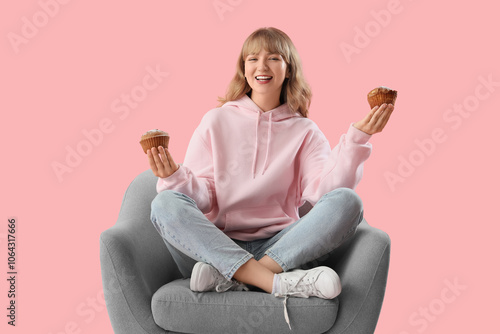 Young woman with tasty muff...
