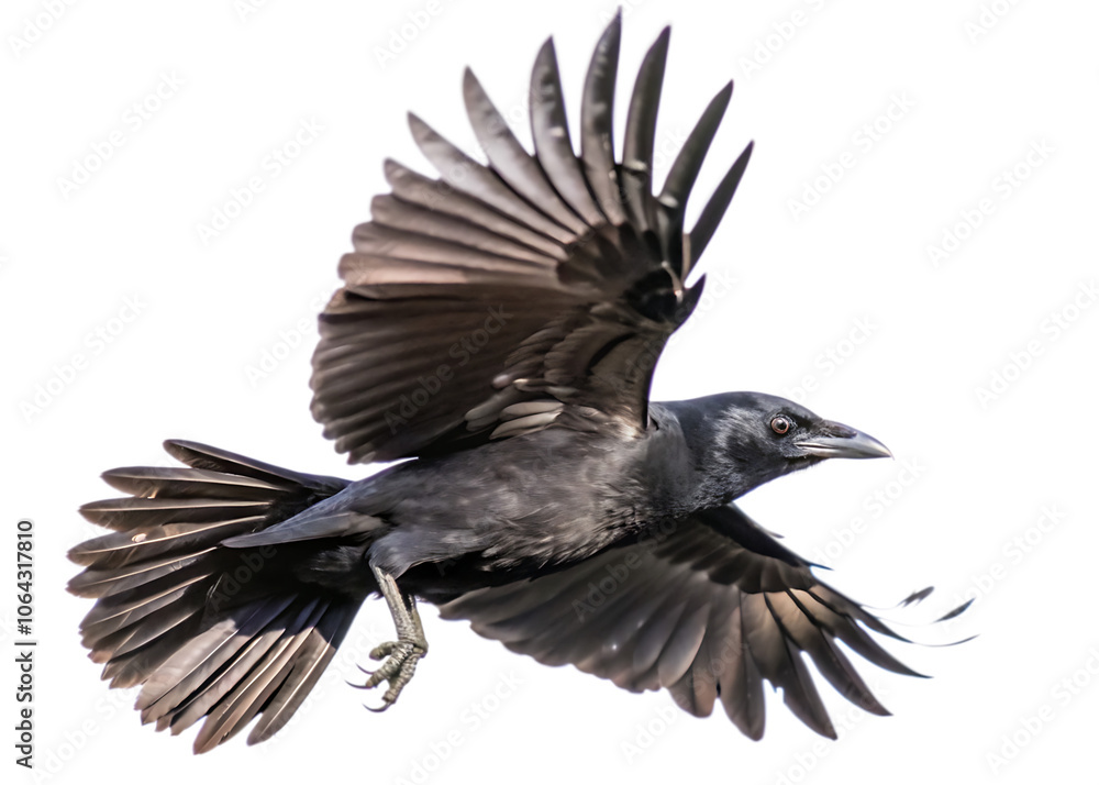 Black crow flying on white background isolated on white background as transparent. PNG. AI GENERATED. Black crow flying on white background isolated on white background as transparent. PNG. AI GENERATED.