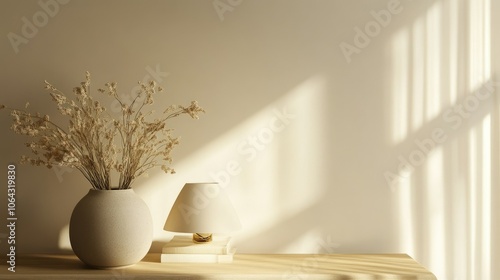 Minimalist Decor with Vase and Lamp in Soft Light