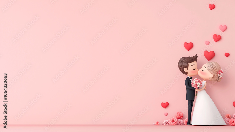 A couple of cartoon characters kissing in front of a pink background with hearts. The background is pink and the hearts are scattered around the image A couple of cartoon characters kissing in front of a pink background with hearts. The background is pink and the hearts are scattered around the image