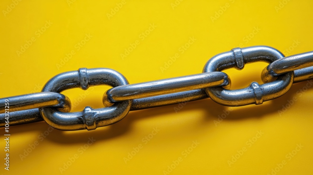 Fototapeta premium Metal chain on a solid yellow background