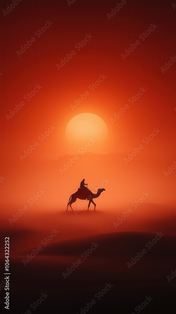 Futuristic Camel Rider at Sunset in Apocalyptic City Futuristic Camel Rider at Sunset in Apocalyptic City