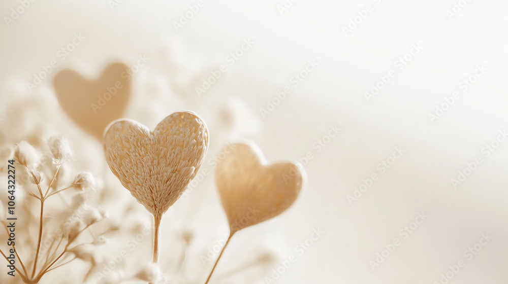 Obraz premium Delicate beige hearts with soft background, symbolizing love and affection, perfect for romantic themes.