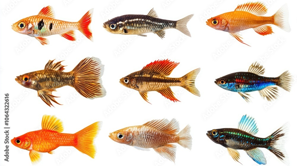 Colorful Goldfish Variety on White Background Colorful Goldfish Variety on White Background