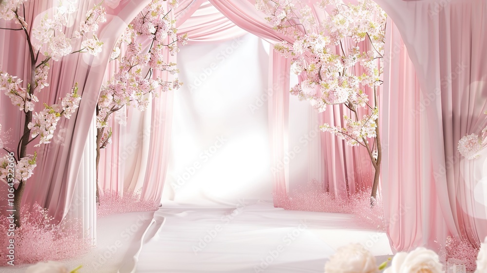 Wedding pink romantic wedding scene background creates an enchanting and beautiful atmosphere. A lovely display of love and celebration Wedding pink romantic wedding scene background creates an enchanting and beautiful atmosphere. A lovely display of love and celebration