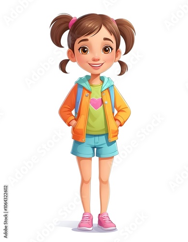 Joyful Cartoon Young Woman with Bright Smile Charming Cartoon Girl in Trendy Outfit Cute Cartoon Short Girl in Colorful Clothes Friendly Cartoon Female Character with Lively Expression Happy Cartoon W