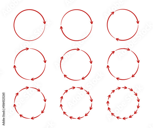 Ręcznie rysowane koło ze strzałkami. Czerwony diagram kołowy. Ilustracja wektorowa. photo