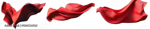 Three-dimensional red drapery fabric floating in the air.