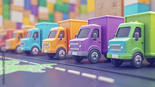 Colorful Minimalist Trucks in Whimsical Style