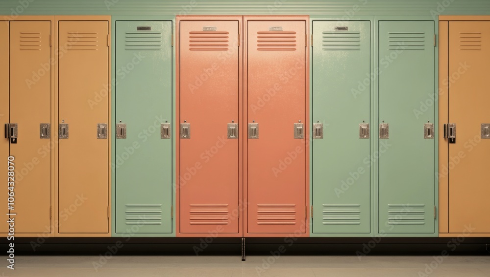 Fototapeta premium Hallway lockers providing storage solutions for students in school.