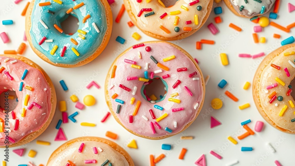 Colorful donut pattern on light background with various playful designs, delicious, light background Colorful donut pattern on light background with various playful designs, delicious, light background