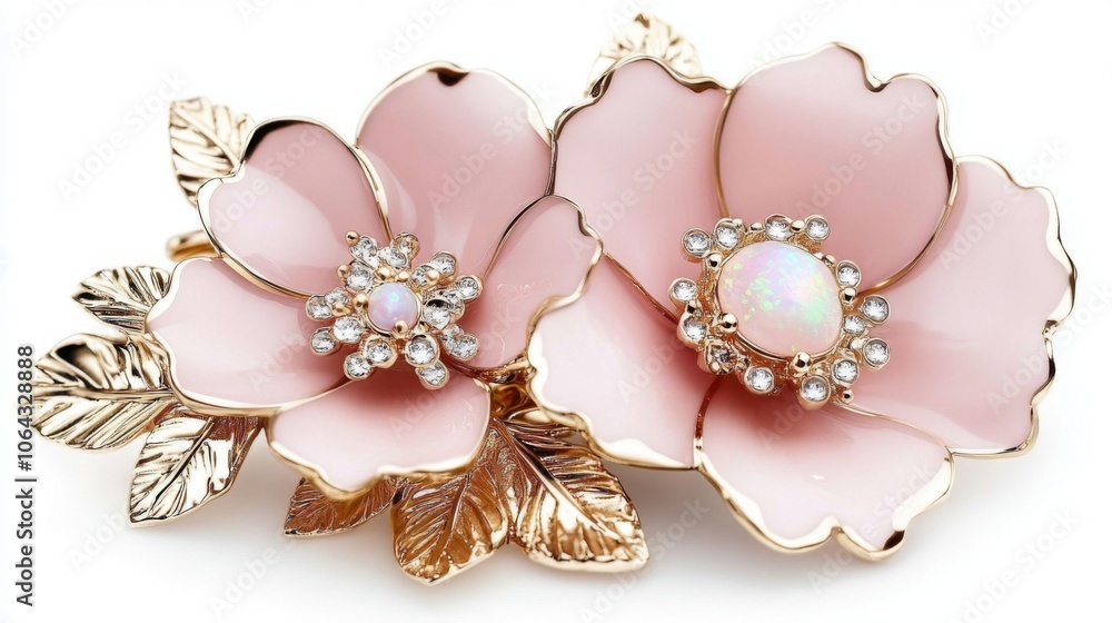Exquisite light pink flowers brooch featuring opal stone Exquisite light pink flowers brooch featuring opal stone