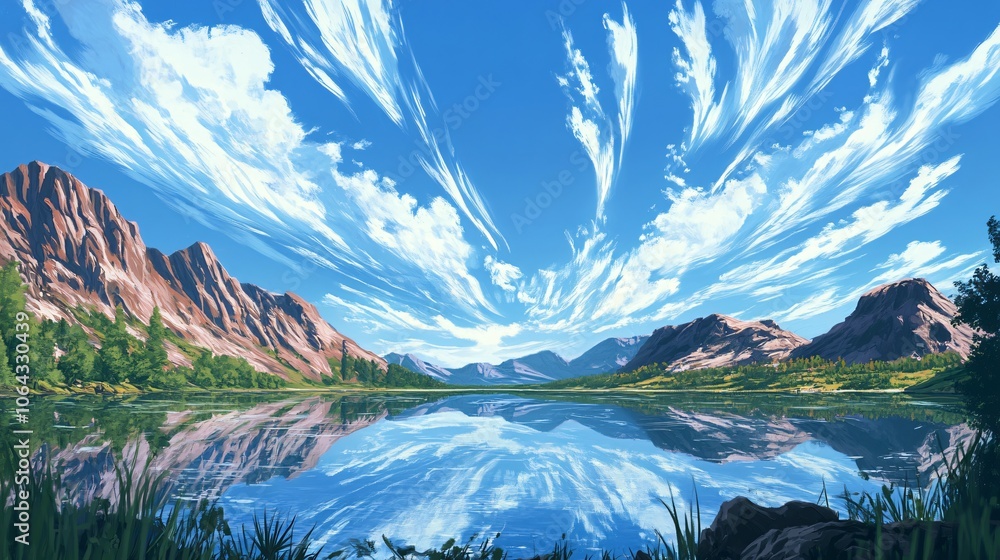 Obraz premium Serene Mountain Lake with Dramatic Sky