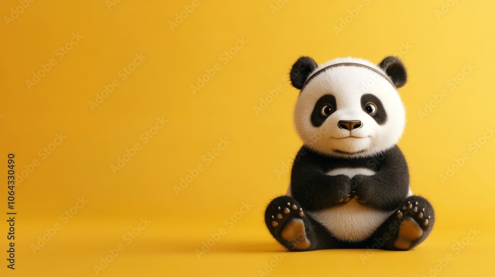 Cute Panda Bear on a Yellow Background Cute Panda Bear on a Yellow Background