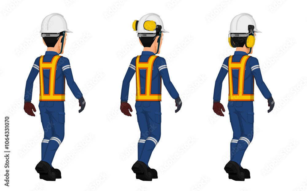 Isolate walking worker on white background Isolate walking worker on white background