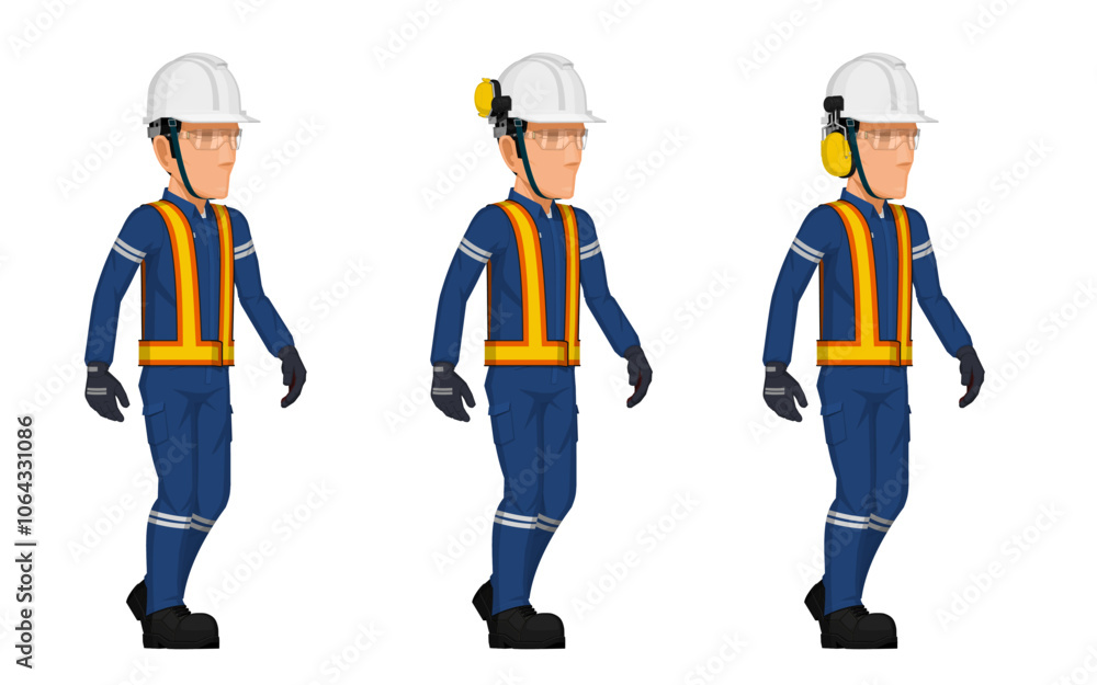 Isolate walking worker on white background Isolate walking worker on white background