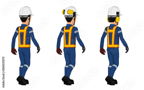 Isolate walking worker on white background