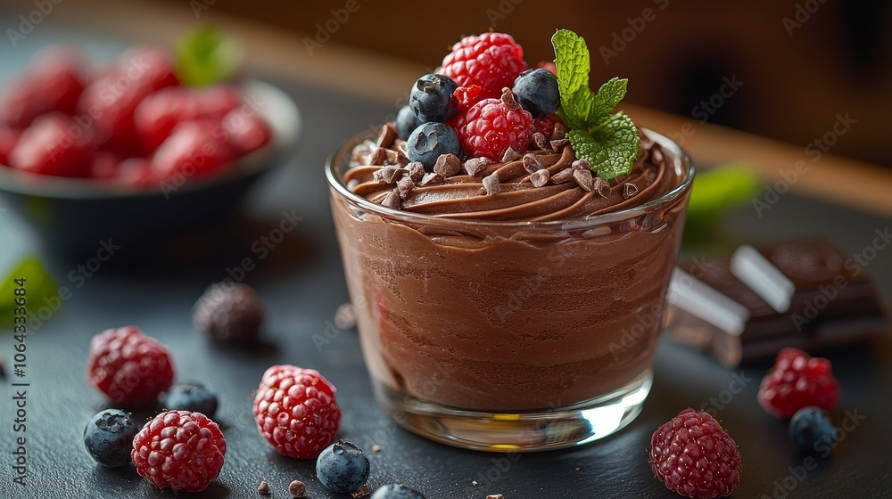 Rich Chocolate Mousse in a Glass with Fresh Berries Rich Chocolate Mousse in a Glass with Fresh Berries