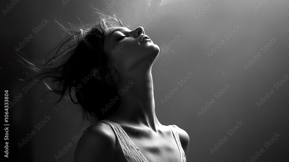 Black and White Portrait of a Woman with Eyes Closed Black and White Portrait of a Woman with Eyes Closed