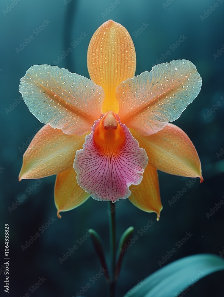 Stunning Orchid Bloom Close-Up with Dew Drops Stunning Orchid Bloom Close-Up with Dew Drops