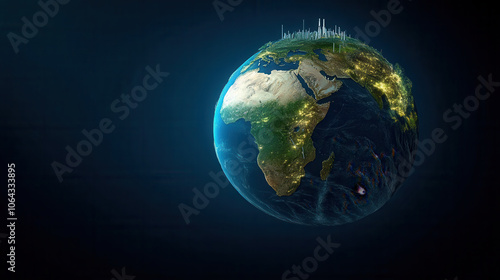 stunning view of Earth showcasing Africa illuminated at night, highlighting urban areas and natural landscapes. vibrant colors and details create captivating visual experience