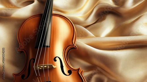 Elegant Violin on Golden Satin Background