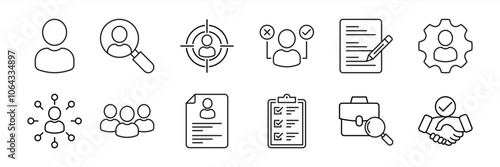 set of recruitment thin line icon. containing headhunting, employee, job, hiring, resume, candidate icon collections. vector illustration