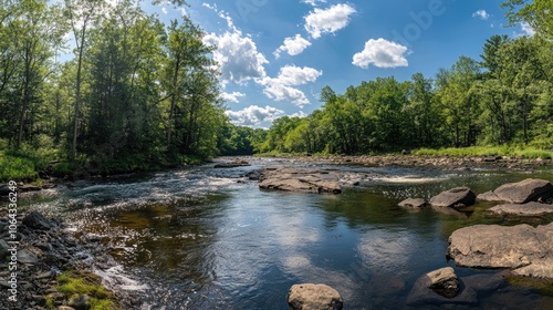 Shohola Falls panorama in the Poconos, Pennsylvania. Shohola Creek is a tributary of the Delaware River in the Poconos of eastern Pennsylvania in the United States  photo