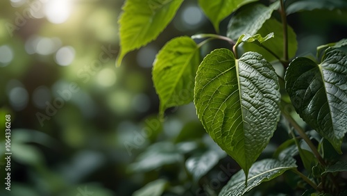 Closeup beautiful attractive nature view of green leaf on blurred greenery background in garden with copy space using as background natural green plants landscape, ecology, Generative AI