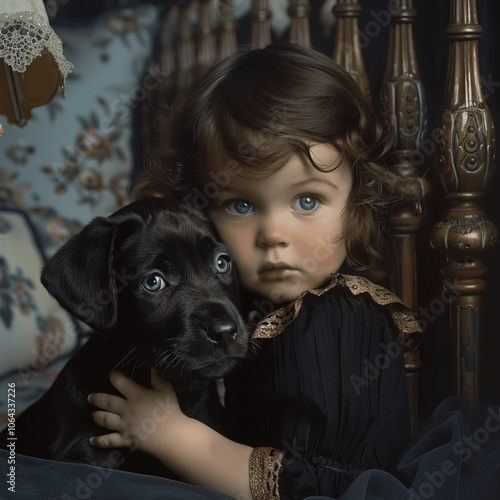 victorian little child with staffordshire puppy