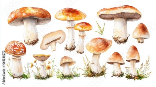 Vibrant Hand-Drawn Mushrooms Collection