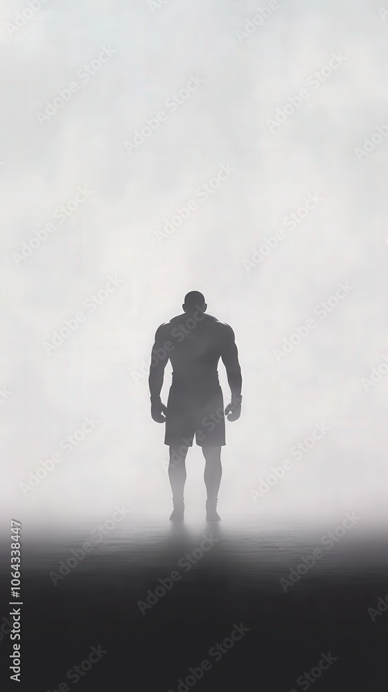 Silhouette of Boxer in Foggy Alley Strength Determination Shadow Boxing Silhouette of Boxer in Foggy Alley Strength Determination Shadow Boxing