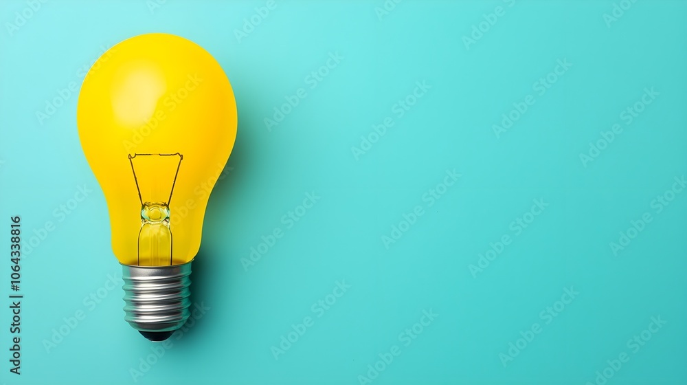 Yellow Lightbulb on Turquoise Background Yellow Lightbulb on Turquoise Background