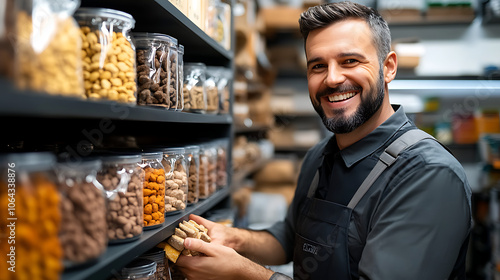 A man is smiling and holding a bag of chips