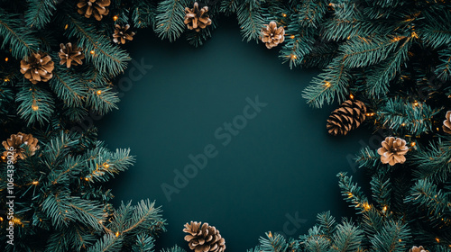 Wallpaper Mural Festive arrangement of pine branches with cones and lights on a dark background for holiday season Torontodigital.ca