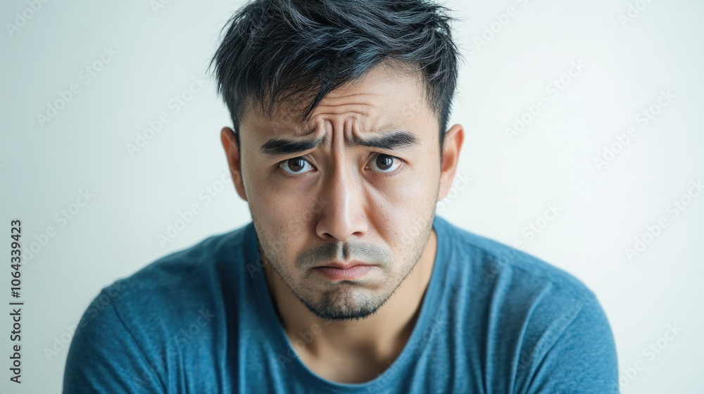 Fototapeta premium Angsty Man with Hand on Face