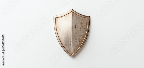 Metal shield design with a vintage look, displayed on a white background, perfect for protection or defense-themed graphics.