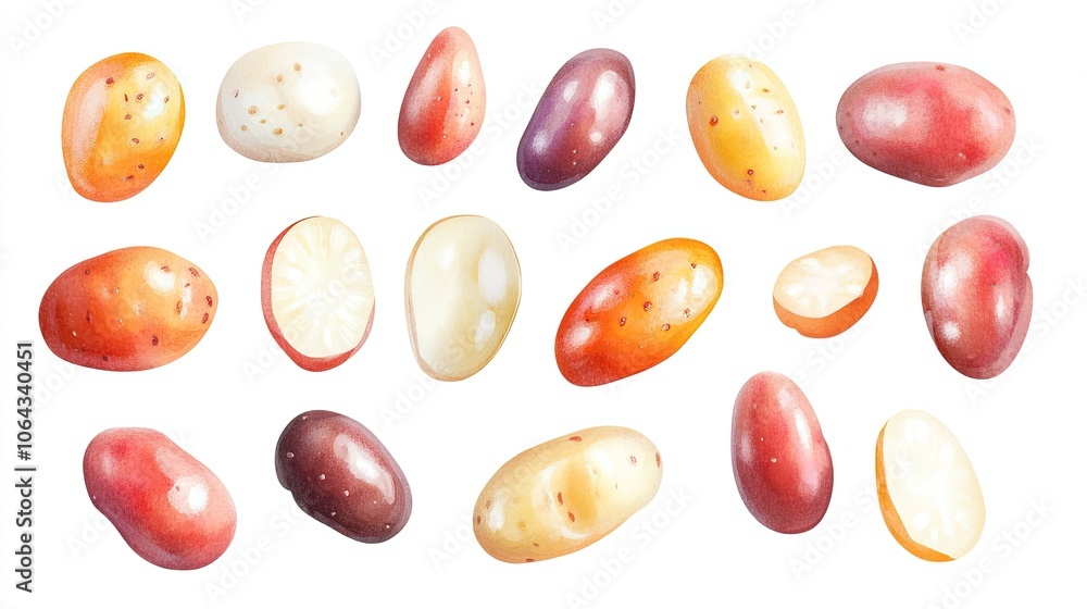Colorful Potatoes Collection on White Background