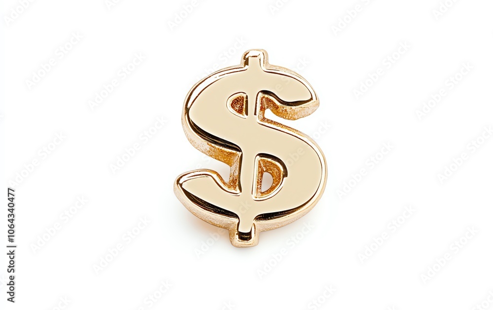 Fototapeta premium A shiny golden dollar sign symbol isolated on a white background, representing wealth, finance, and prosperity in a modern economy.