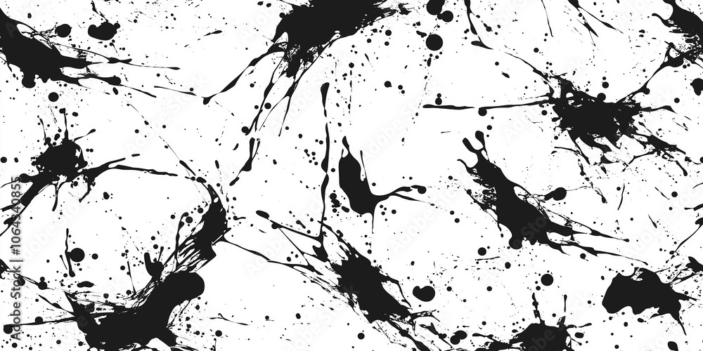 Fototapeta premium Black ink splattering on white background creating abstract design