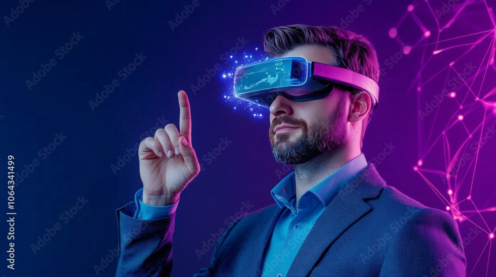 Futuristic Business Professional in Virtual Reality Setting Futuristic Business Professional in Virtual Reality Setting